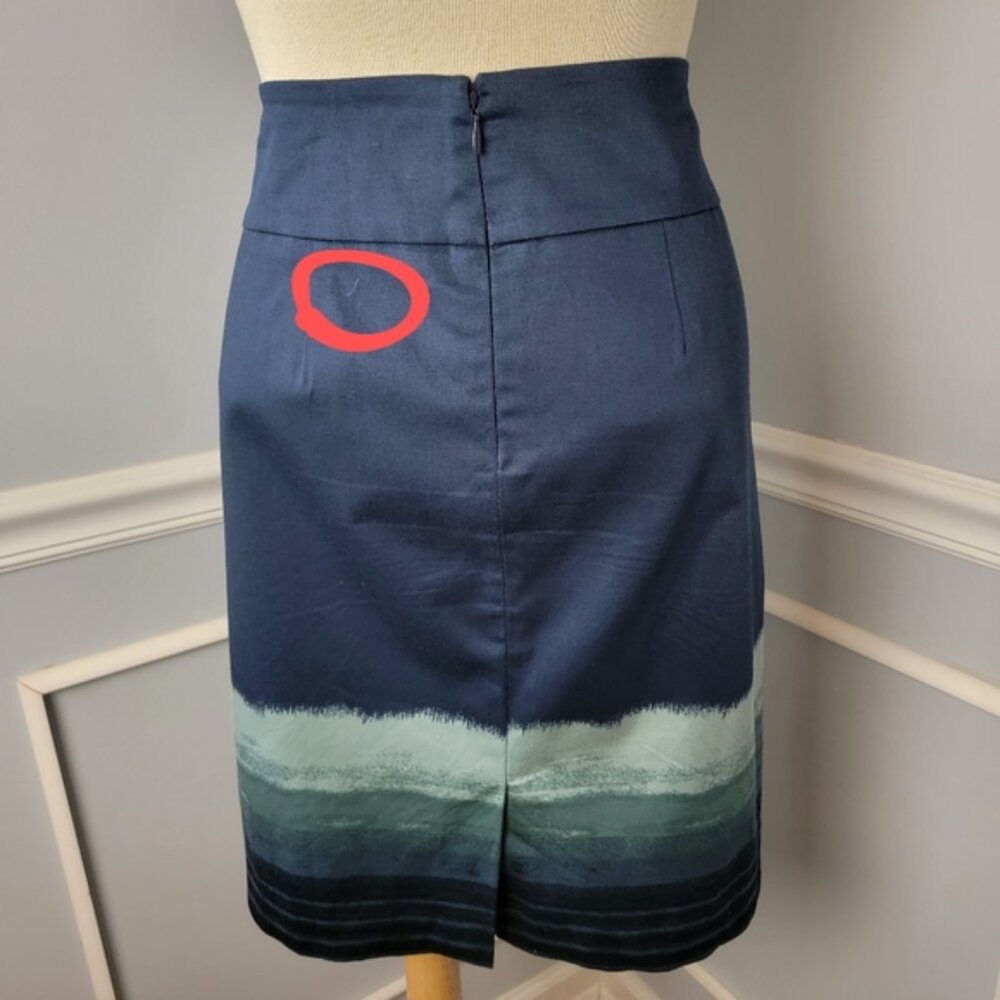 ANN TAYLOR Navy Blue Green Beachy Ombre Striped Office Preppy Pencil Skirt 12 - Picture 7 of 11